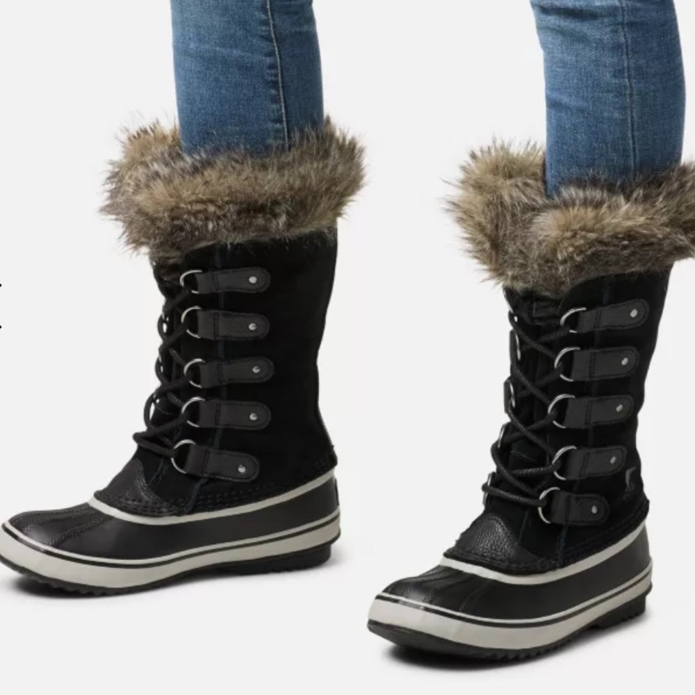 SOREL Joan of Arctic Waterproof Winter Boot Womens 7 Black Suede Rubber Slip On